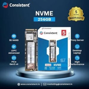 Consistent 256GB NVMe PCIe M.2 SSD 2280, 3D NAND with SLC Cache, Up to 2200MB/s, 5 Years Warranty